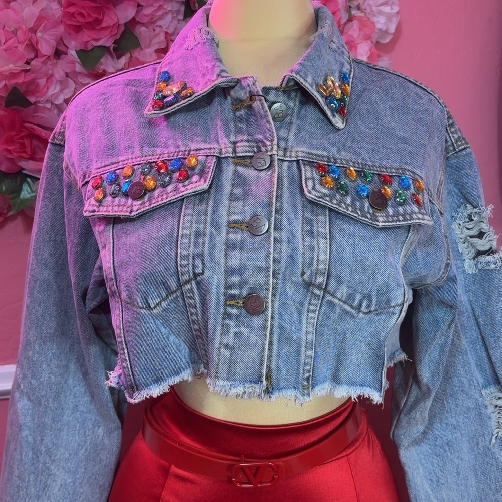 Embellished Cropped Denim Jacket